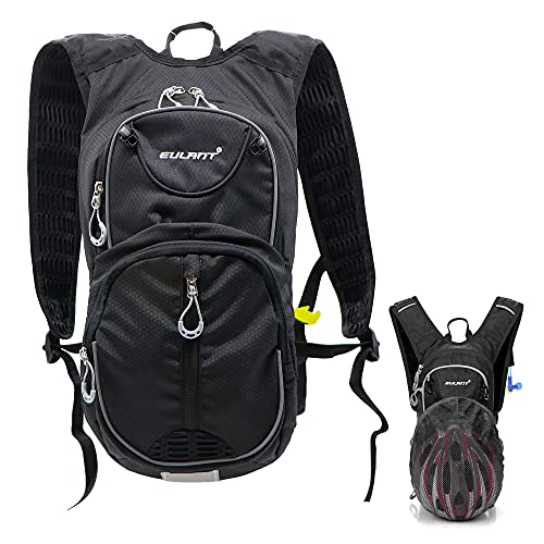 ONTYZZ Mochilas Ciclismo 12L Ligero MTB Mochila con Tira Reflectante Y Bolsa De Malla para Sujetar El Casco Mochila Senderismo Hidratación Mochila Negro