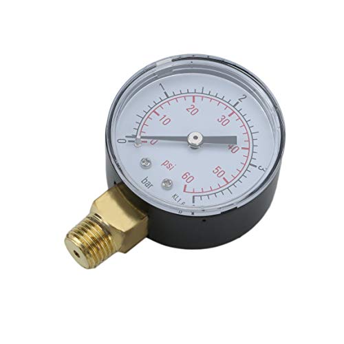OocciShopp Manómetro, práctico Filtro de SPA para Piscina, medidor de presión de Agua, Mini 0-60 PSI, 0-4 Bar, Montaje Lateral, Rosca de tubería de 1/4 Pulgada Npt Ts-50 (Negro)