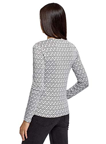 oodji Ultra Mujer Camiseta de Punto con Mangas Largas de Tejido Texturizado, Blanco, ES 34 / XXS