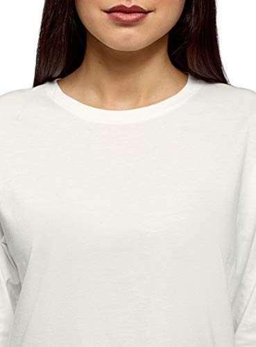 oodji Ultra Mujer Camiseta Holgada de Manga Larga, Blanco, ES 34 / XXS