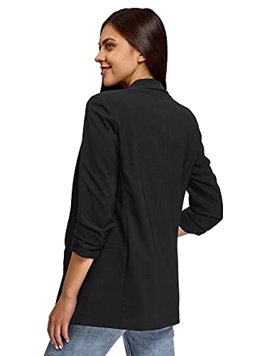 oodji Ultra Mujer Chaqueta con Mangas 3/4 sin Cierre, Negro, ES 38 / S