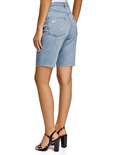 oodji Ultra Mujer Pantalón Corto Vaquero Largo, Azul, XS