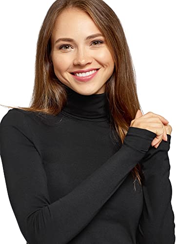 oodji Ultra Mujer Suéter de Cuello Alto Básico, Negro, ES 44 / XL