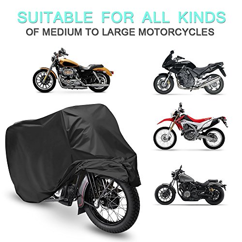 OPAMOO Funda para Moto, Cubierta de Motocicleta Impermeable Funda Protector 190T Cubierta de la Moto a Prueba de UV Lluvia Polvo 245 x 125 x 105 cm con el Bolso del Almacenaje (Negro)