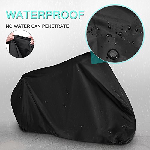 OPAMOO Funda para Moto, Cubierta de Motocicleta Impermeable Funda Protector 190T Cubierta de la Moto a Prueba de UV Lluvia Polvo 245 x 125 x 105 cm con el Bolso del Almacenaje (Negro)