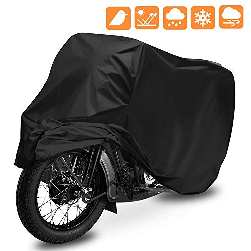 OPAMOO Funda para Moto, Cubierta de Motocicleta Impermeable Funda Protector 190T Cubierta de la Moto a Prueba de UV Lluvia Polvo 245 x 125 x 105 cm con el Bolso del Almacenaje (Negro)