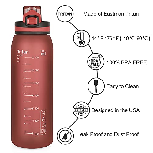 Opard Botella deportiva de 900 ml – Botella de agua de Tritan sin BPA, a prueba de fugas, para niños, deportes, fitness, bicicleta, fútbol, actividades al aire libre