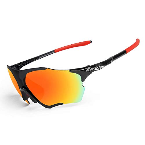 OPEL-R Gafas de Sol Hombre Sin Marco Polarizadas Oakley Jawbreaker, MTB Gafas de Ciclismo a Prueba de Viento TR90 para Deportes al Aire Libre,Blackred