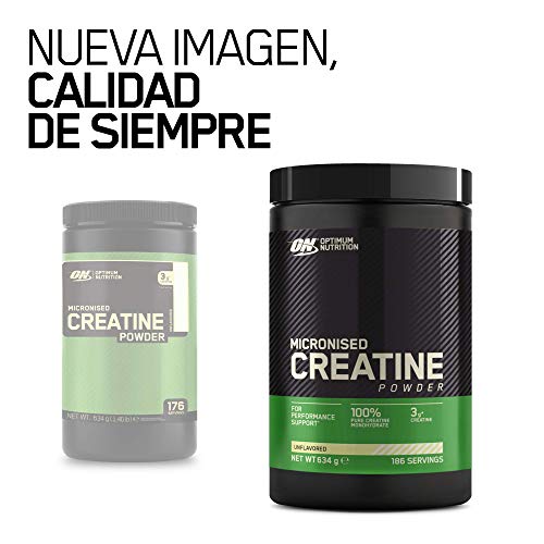 Optimum Nutrition Creatina Monohidrato Micronizada, Creatina en Polvo, Suplementos Deportivos para Rendimiento, Sin Sabor, 186 Porciones, 634g, Embalaje Puede Variar