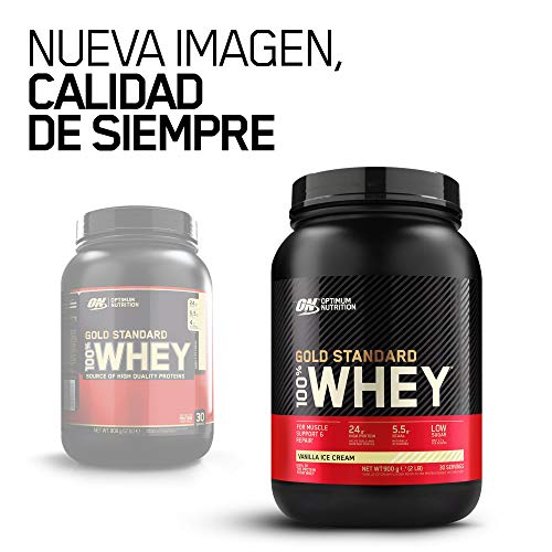 Optimum Nutrition Gold Standard 100% Whey Proteína en Polvo, Glutamina y Aminoácidos Naturales, BCAA, Helado de Vainilla, 30 Porciones, 900g, Embalaje Puede Variar