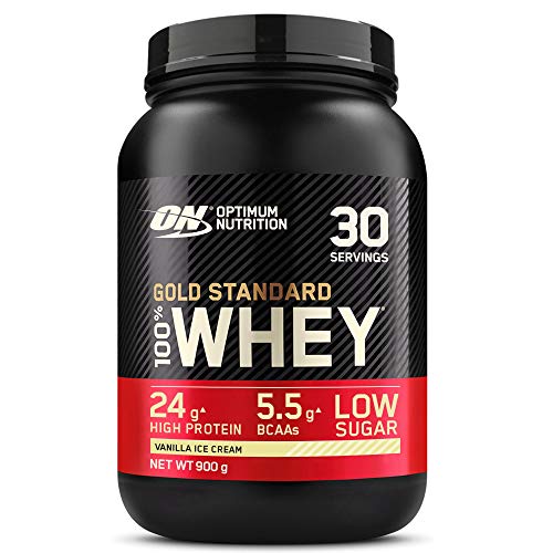 Optimum Nutrition Gold Standard 100% Whey Proteína en Polvo, Glutamina y Aminoácidos Naturales, BCAA, Helado de Vainilla, 30 Porciones, 900g, Embalaje Puede Variar