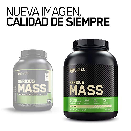 Optimum Nutrition Serious Mass Proteina en Polvo, Mass Gainer Alto en Proteína, con Vitaminas, Creatina y Glutamina, Vainilla, 8 Porciones, 2,73kg, Embalaje Puede Variar