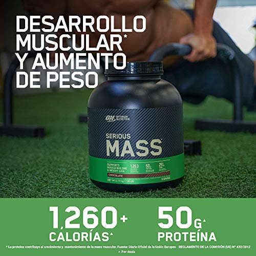 Optimum Nutrition Serious Mass Proteina en Polvo, Mass Gainer Alto en Proteína, con Vitaminas, Creatina y Glutamina, Vainilla, 8 Porciones, 2,73kg, Embalaje Puede Variar