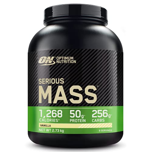 Optimum Nutrition Serious Mass Proteina en Polvo, Mass Gainer Alto en Proteína, con Vitaminas, Creatina y Glutamina, Vainilla, 8 Porciones, 2,73kg, Embalaje Puede Variar