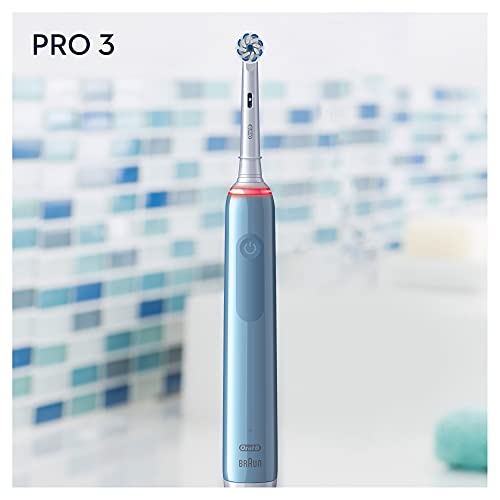 Oral-B PRO 3 Cepillo de Dientes Eléctrico con Mango Recargable y Sensor de Presión, Tecnología Braun y 1 Cabezal de Recambio, 3000 - Azul