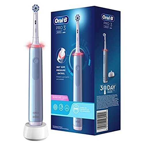 Oral-B PRO 3 Cepillo de Dientes Eléctrico con Mango Recargable y Sensor de Presión, Tecnología Braun y 1 Cabezal de Recambio, 3000 - Azul