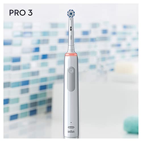 Oral-B PRO 3 Cepillo de Dientes Eléctrico con Mango Recargable y Sensor de Presión, Tecnología Braun y 1 Cabezal de Recambio, 3000 - Blanco