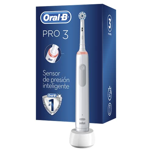 Oral-B PRO 3 Cepillo de Dientes Eléctrico con Mango Recargable y Sensor de Presión, Tecnología Braun y 1 Cabezal de Recambio, 3000 - Blanco