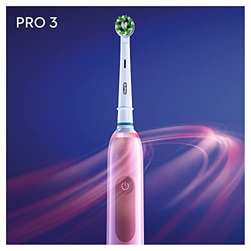 Oral-B PRO 3 Cepillos de Dientes Eléctricos (Pack de 2) con 2 Mangos Recargables, Tecnología Braun y 2 Cabezales de Recambio, Sensor de Presión Visible, 3900 - Rosa/Negro