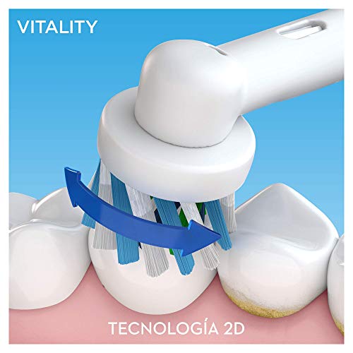 Oral-B Vitality 100 Cepillo de Dientes Eléctrico con Mango Recargable, Tecnología Braun y 2 Cabezales de Recambio - Azul