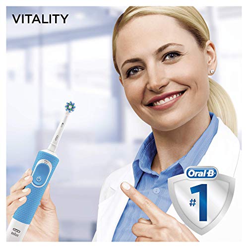 Oral-B Vitality 100 Cepillo de Dientes Eléctrico con Mango Recargable, Tecnología Braun y 2 Cabezales de Recambio - Azul