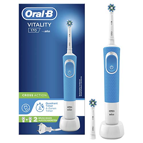 Oral-B Vitality 100 Cepillo de Dientes Eléctrico con Mango Recargable, Tecnología Braun y 2 Cabezales de Recambio - Azul