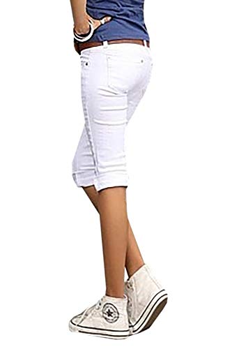 ORANDESIGNE Mujer 3/4 Pantalón Corto Capri Pantalón Bermudas Denim Shorts Vaqueros Tallas Grandes Suelto Rodilla de Pantalones 1 Blanco L