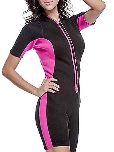 ORANDESIGNE Traje Neopreno Traje de Baño De una Pieza Mujer Hombres Traje Neopreno 3mm Shorts Buceo Traje de Surf Kitesurf Snorkel Triatlón C Rosa S