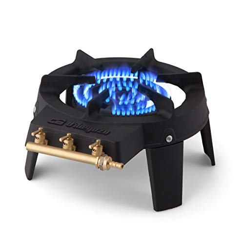 Orbegozo FO 6500 - Hornillo gas de hierro fundido, superficie resistente a altas temperaturas, tres zonas independientes de encendido, 18 cm de diámetro, cuádruple corona