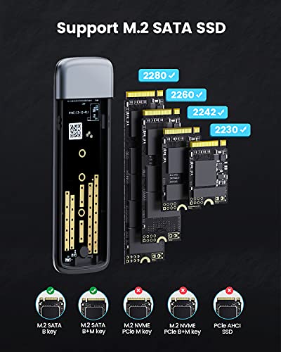 ORICO Carcasa Disco Duro M.2 SATA Adaptador M2 a Sata USB3.1 Gen2 Type-C Aluminio 6Gbps Caja Externa para M.2 SATA SSD (2230/2242/2260/2280) con UASP, No es compatible con NVMe SSD (M2L2-N03)
