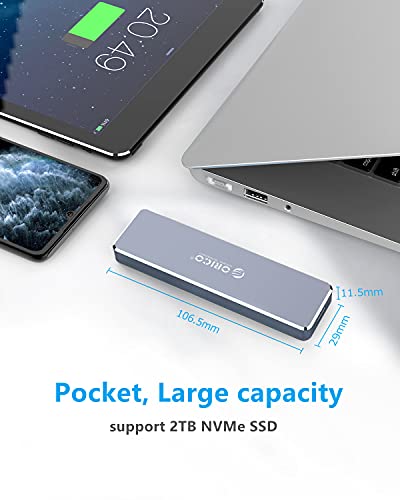 ORICO Carcasa NVMe SSD M.2 Caja Aluminio, Ultra-Slim PCIe NVMe M-Key a USB3.1 Gen2 Tipo-C 10Gbps Disco Duro Externo, hasta 2TB para Samsung 970 EVO / 970 Pro/Crucial P1 / WD Negro SN750 y más - Gris