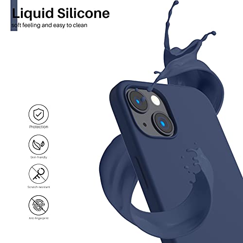 ORNARTO Funda Silicone Case Compatible con iPhone 13, Protección de Cuerpo Completo,Carcasa de Silicona Líquida Suave Antichoque Case para iPhone 13 (2021) 6,1-Azul Marino