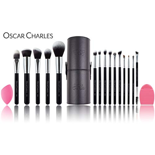 Oscar Charles Set de Brochas de Maquillaje Profesional de 17 Piezas : Brochas y Pinceles de Maquillaje, estuche de pincel de maquillaje, esponja de belleza, Limpiador, Guía de producto