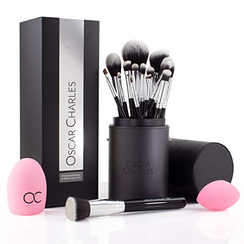 Oscar Charles Set de Brochas de Maquillaje Profesional de 17 Piezas : Brochas y Pinceles de Maquillaje, estuche de pincel de maquillaje, esponja de belleza, Limpiador, Guía de producto