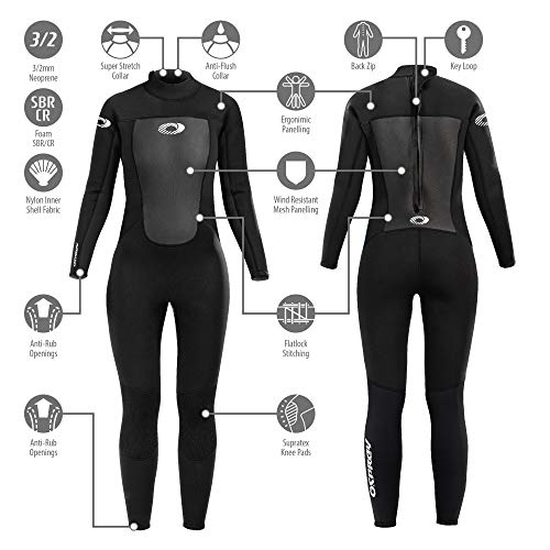 Osprey - Traje de neopreno para mujer, longitud completa, 3 mm, color negro, color negro, tamaño M