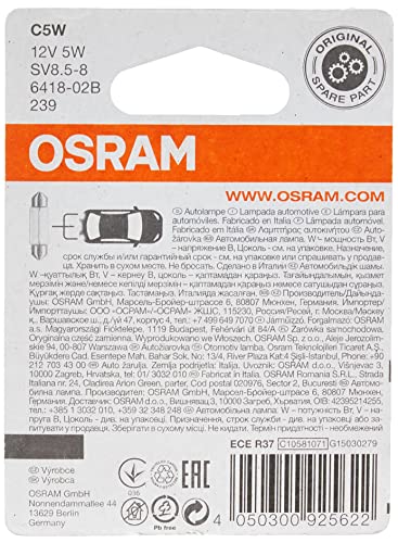 OSRAM 6418-02B Lámpara Original Sv8,5-8 12V 5W, Set de 2, blanco, Medium