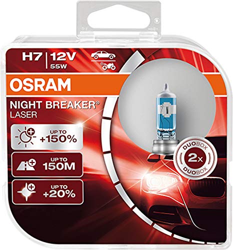 OSRAM NIGHT BREAKER LASER H7, +150% más de luz, lámpara halógena para faros, 64210NL-HCB, coche de 12 V, caja dúo (2 lámparas)