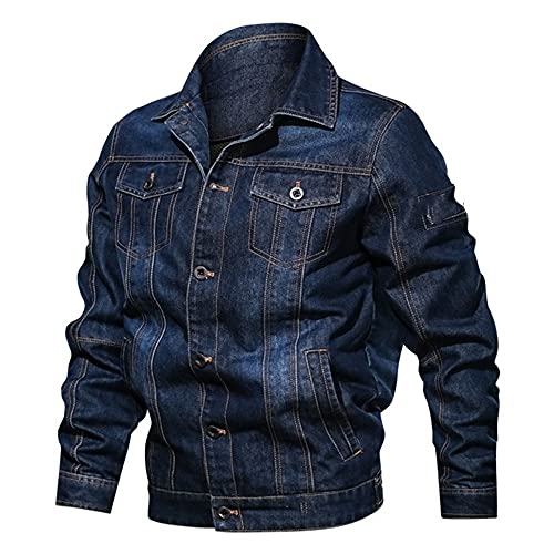 Otoño e invierno chaqueta de los hombres chaqueta de mezclilla casual chaqueta de bordado de solapa, azul oscuro, XXXXXXL