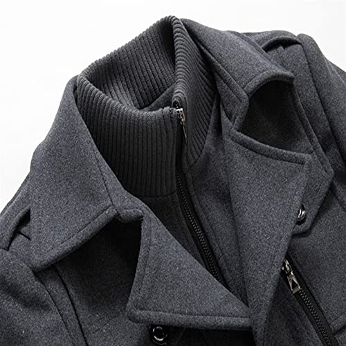 Otoño Suéter Nuevos Hombres Lana Mezclas Abrigos Otoño Invierno Color Sólido Resistente al Frío Hombres Abrigo de Lana Doble Collar Casual Gabardina, Negro, XXL