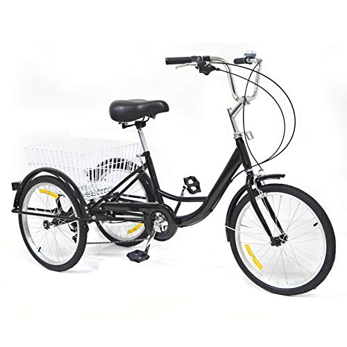 OUKANING 24 pulgadas x rueda 8 velocidades bicicleta adulto bicicleta rike Cruiser Bike, acero de alto carbono Cargo Trike Cruiser Ciclismo color negro con cesta de la compra (20 pulgadas)