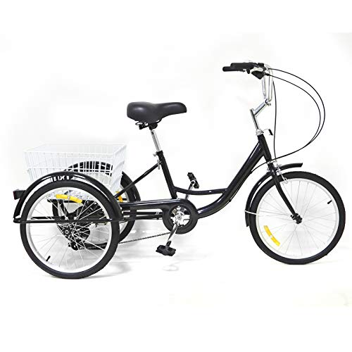 OUKANING 24 pulgadas x rueda 8 velocidades bicicleta adulto bicicleta rike Cruiser Bike, acero de alto carbono Cargo Trike Cruiser Ciclismo color negro con cesta de la compra (20 pulgadas)