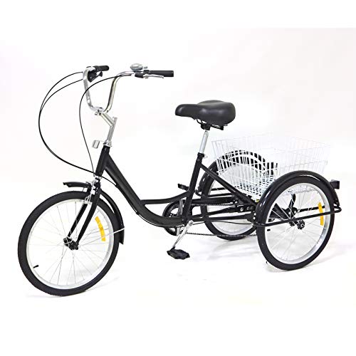 OUKANING 24 pulgadas x rueda 8 velocidades bicicleta adulto bicicleta rike Cruiser Bike, acero de alto carbono Cargo Trike Cruiser Ciclismo color negro con cesta de la compra (20 pulgadas)