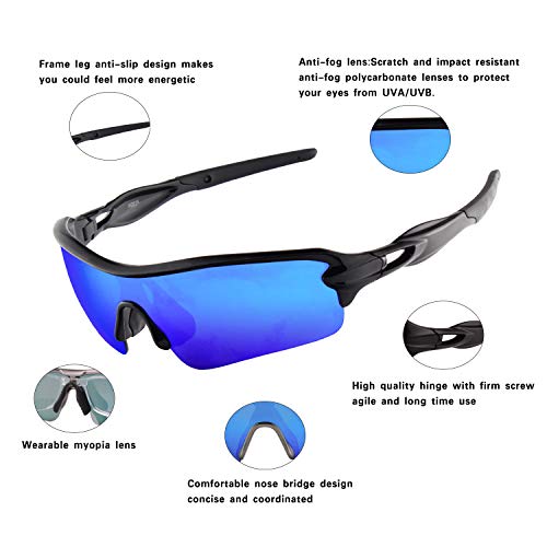 OULIQI Gafas Sol Polarizadas Hombre Mujer Gafas de Sol Deportivas UV 400 Protección Gafas con 5 Rodajas De Lentes Intercambiables para Ciclismo Correr Golf Beisbol Surf Conducción Esquiando