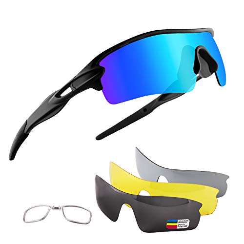 OULIQI Gafas Sol Polarizadas Hombre Mujer Gafas de Sol Deportivas UV 400 Protección Gafas con 5 Rodajas De Lentes Intercambiables para Ciclismo Correr Golf Beisbol Surf Conducción Esquiando