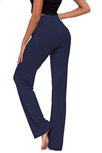 OURCAN Pantalones De Yoga para Mujer con Bolsillos Cordón De Pierna Ancha Salón Recto Suelto Pantalones De Entrenamiento De Entrenamiento Pantalones De Chándal Casuales Activos (Azul Marino, M)