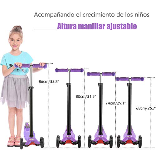 OUTCAMER Patinete Niño 3 a 12 Años Patinete 3 Ruedas con Led Luces Manillar Altura Ajustable 68-86cm para Niños y Niña Juegos Deportivos Scooter con Freno Posterior Monopatin Tres Ruedas Máxima 50 KG