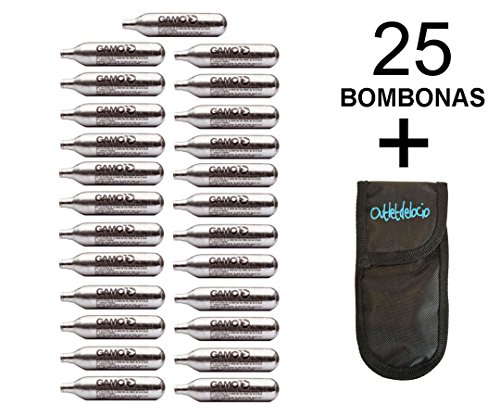 Outletdelocio Pack 25 bombonas co2 12gr. Umarex/Gamo/ASG para Pistolas y carabinas + Funda portabombonas 29318x5/23054