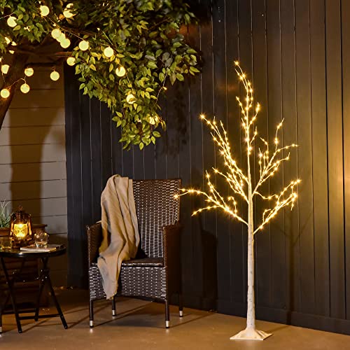 Outsunny Árbol de Abedul 150 cm de Altura con 210 Luces LED en Blanco Cálido Ramas Flexibles y Base para Decoración de Fiestas Cumpleaños Bodas 20x20x150 cm Blanco