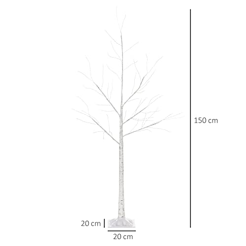 Outsunny Árbol de Abedul 150 cm de Altura con 210 Luces LED en Blanco Cálido Ramas Flexibles y Base para Decoración de Fiestas Cumpleaños Bodas 20x20x150 cm Blanco