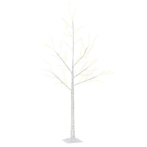 Outsunny Árbol de Abedul 150 cm de Altura con 210 Luces LED en Blanco Cálido Ramas Flexibles y Base para Decoración de Fiestas Cumpleaños Bodas 20x20x150 cm Blanco